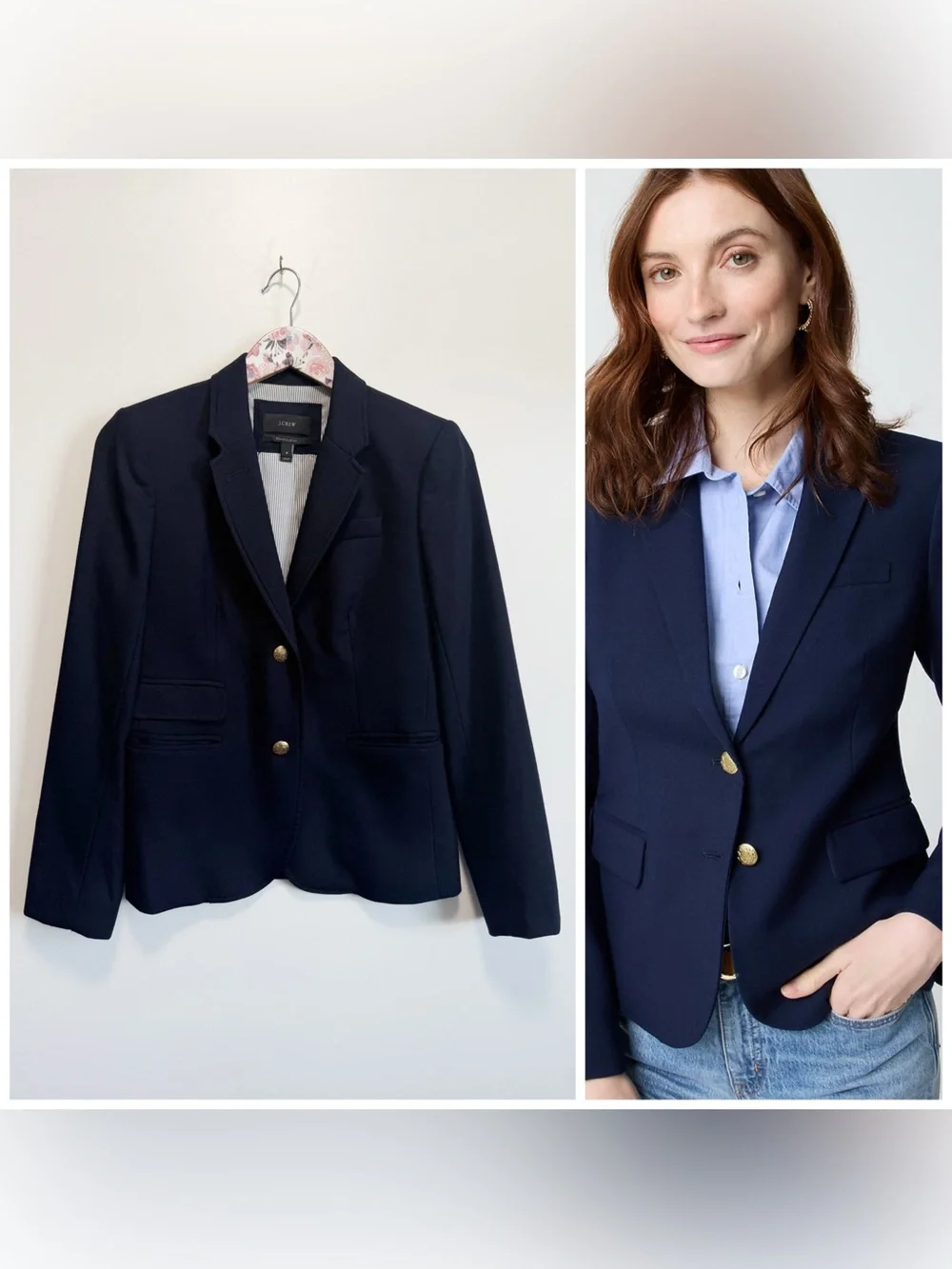 J. CREW Schoolboy Stretch Wool Blazer Size 4 Navy Blue Gold Buttons Lined